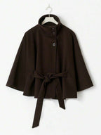 Hooded Belted Wool Cape Coat