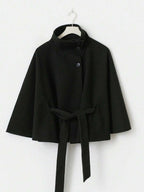 Hooded Belted Wool Cape Coat