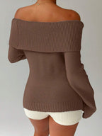 Off Shoulder Foldover Ribbed Knit Jumper