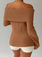 Off Shoulder Foldover Ribbed Knit Jumper