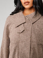 Houndstooth Quilted High Collar Jacket Oversized Coat For Cold Weather