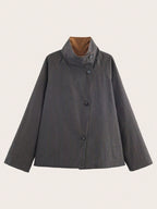 Geometric Reversible Trench Coat With Funnel Neck Casual Long Sleeve Spring And Autumn