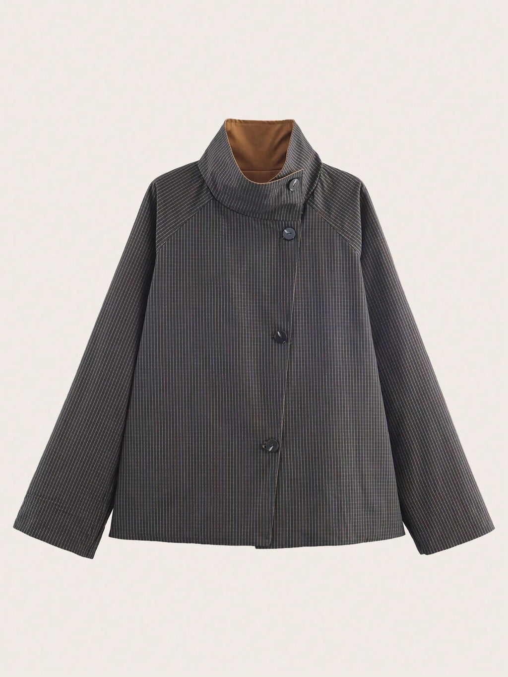 Geometric Reversible Trench Coat With Funnel Neck Casual Long Sleeve Spring And Autumn