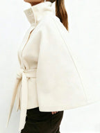 Hooded Belted Wool Cape Coat