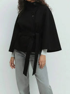 Hooded Belted Wool Cape Coat