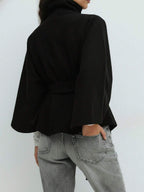 Hooded Belted Wool Cape Coat