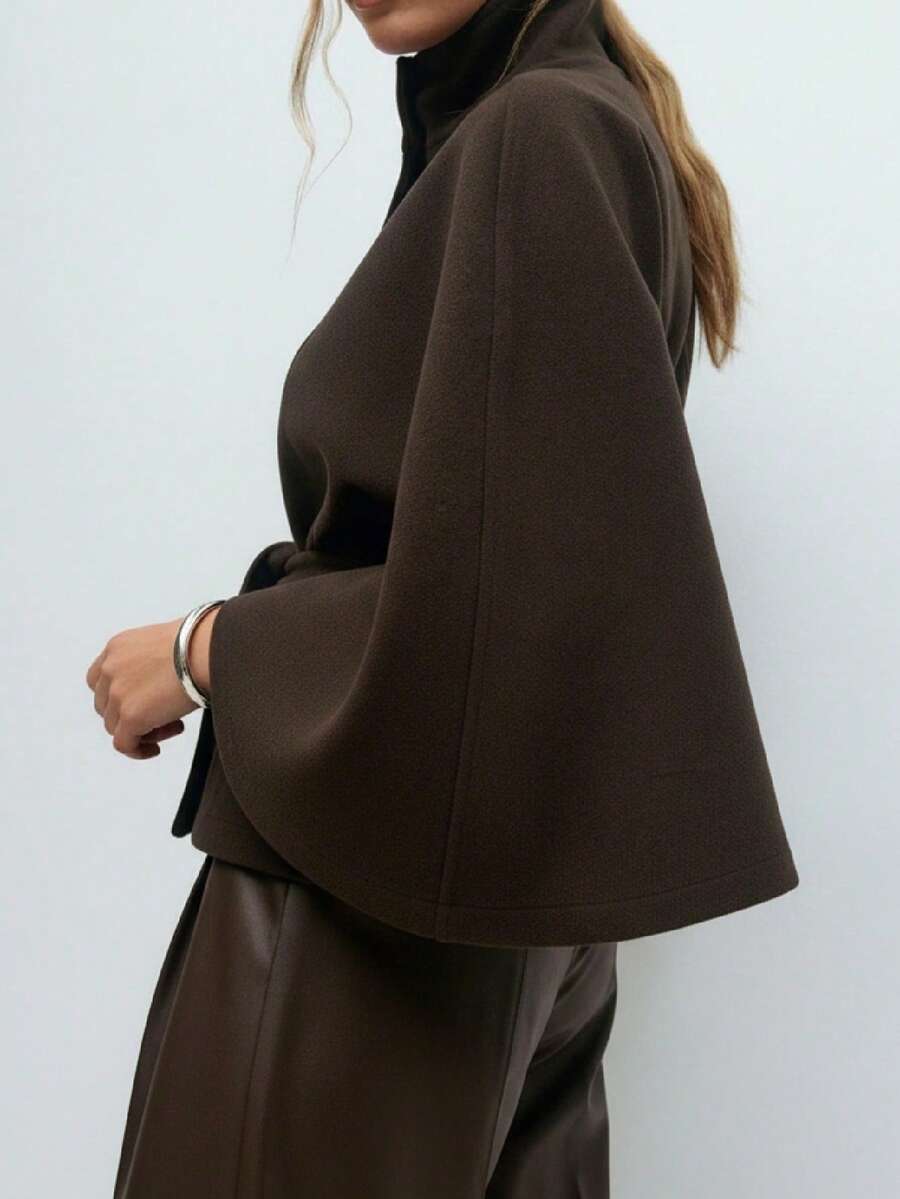 Hooded Belted Wool Cape Coat