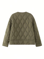 Quilted Padded Zip Front Jacket With Pockets