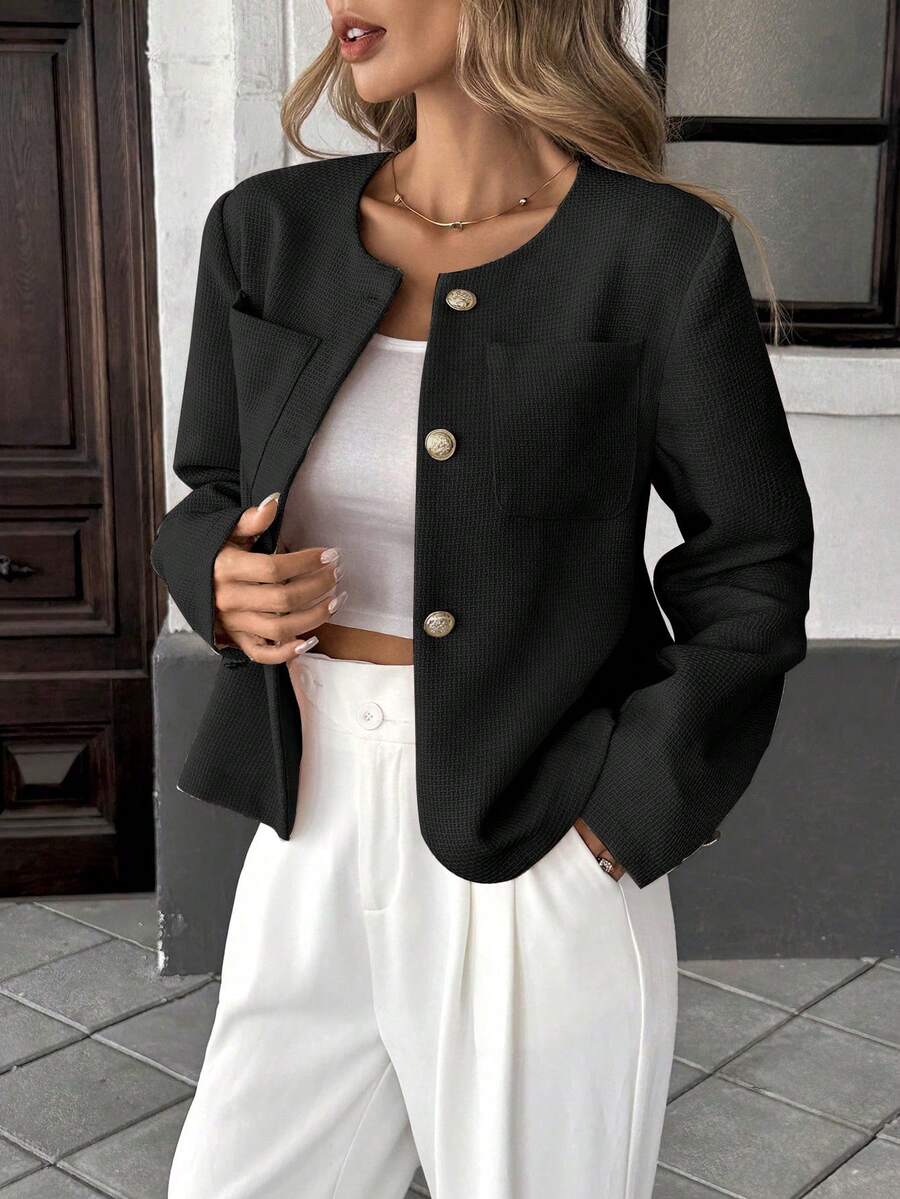 Round Neck Long Sleeve Jacket for Women Regular Fit Casual Outerwear Spring Summer