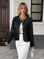 Round Neck Long Sleeve Jacket for Women Regular Fit Casual Outerwear Spring Summer