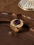 Vintage Gold Gemstone Single Ring For Women Casual Everyday Wear Old Money Charm Jewelry