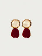 Burgundy Zinc Square Drop Earrings