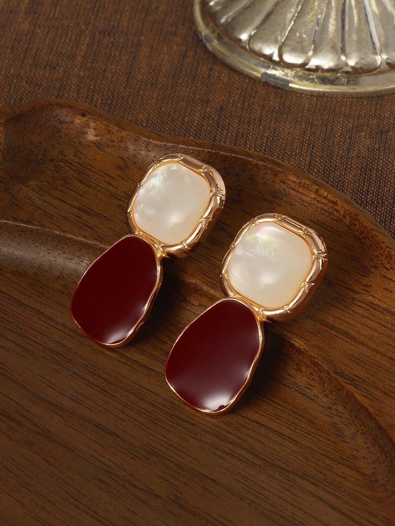 Burgundy Zinc Square Drop Earrings