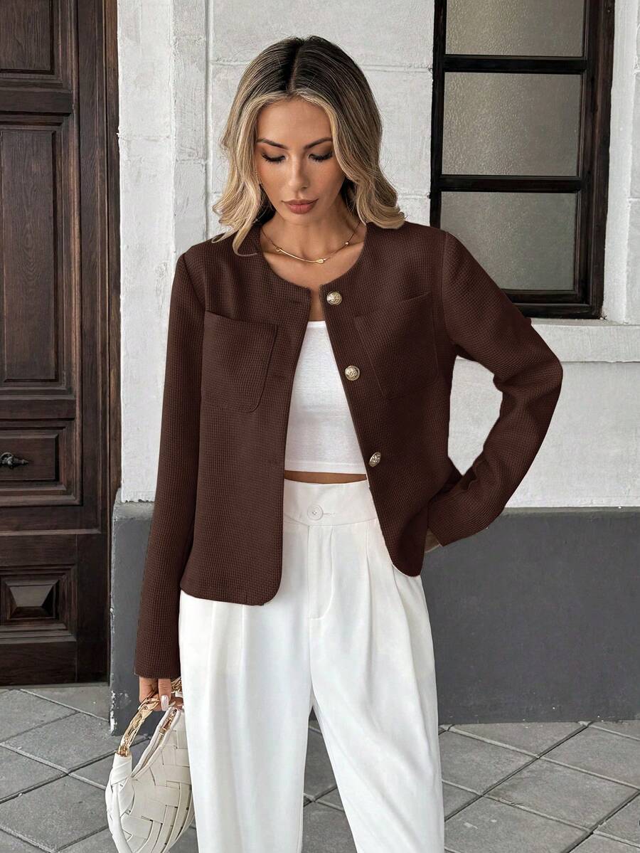 Round Neck Long Sleeve Jacket for Women Regular Fit Casual Outerwear Spring Summer