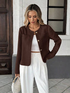 Round Neck Long Sleeve Jacket for Women Regular Fit Casual Outerwear Spring Summer