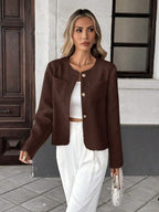 Round Neck Long Sleeve Jacket for Women Regular Fit Casual Outerwear Spring Summer