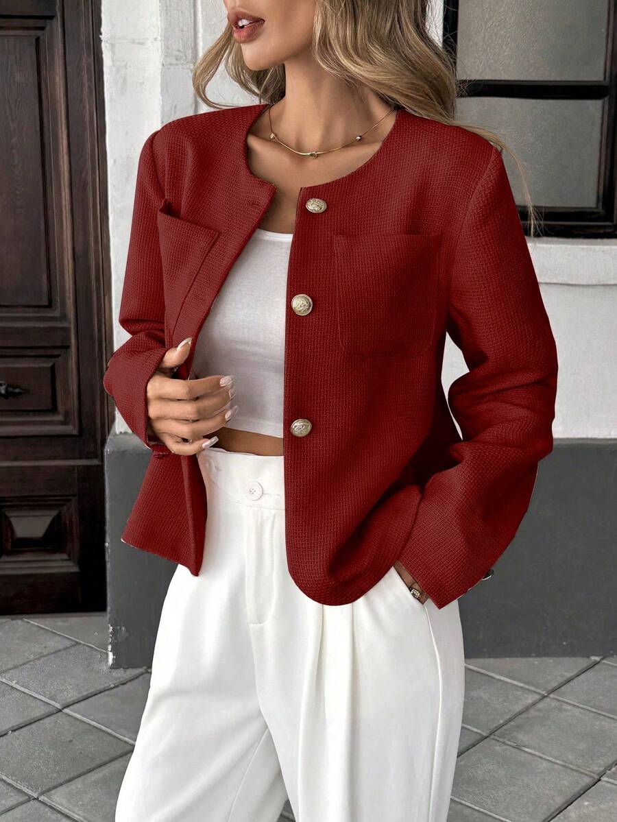 Round Neck Long Sleeve Jacket for Women Regular Fit Casual Outerwear Spring Summer