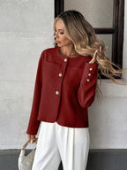 Round Neck Long Sleeve Jacket for Women Regular Fit Casual Outerwear Spring Summer