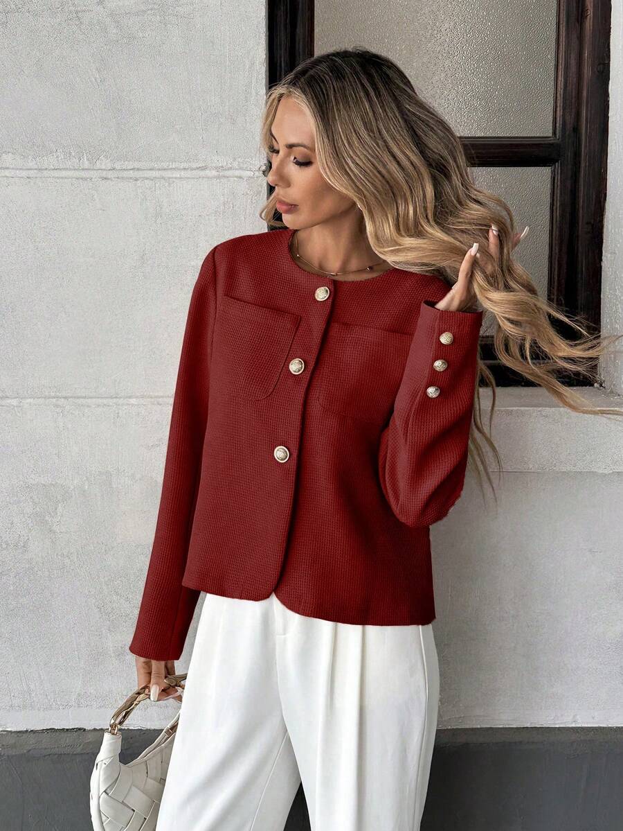 Round Neck Long Sleeve Jacket for Women Regular Fit Casual Outerwear Spring Summer