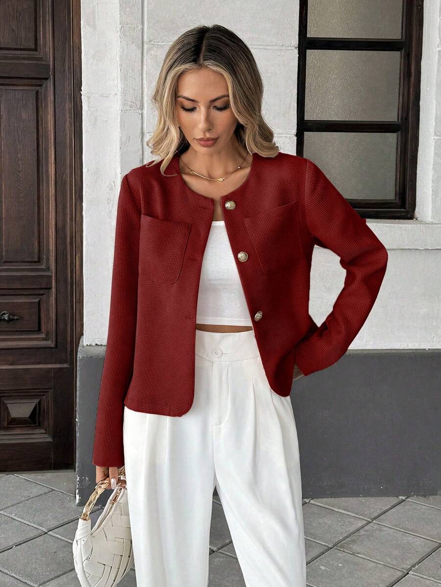 Round Neck Long Sleeve Jacket for Women Regular Fit Casual Outerwear Spring Summer