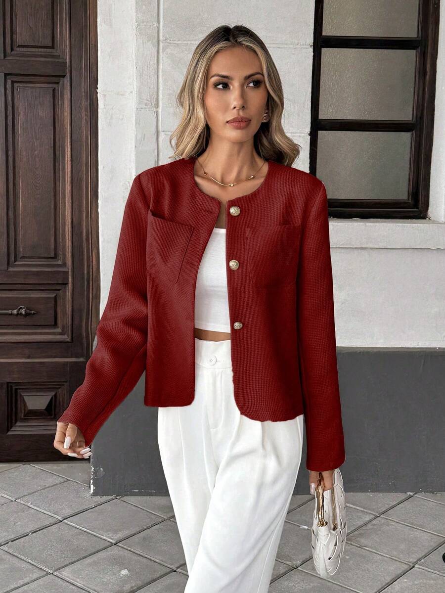 Round Neck Long Sleeve Jacket for Women Regular Fit Casual Outerwear Spring Summer