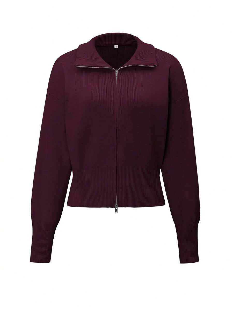 Winter Hooded Zip Up Cardigan For Women With Double Zipper Long Sleeve Casual Office Daily Wear