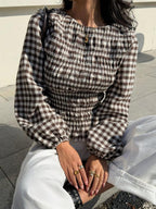 Ruffle Stripe Vertical Bishop Blouse