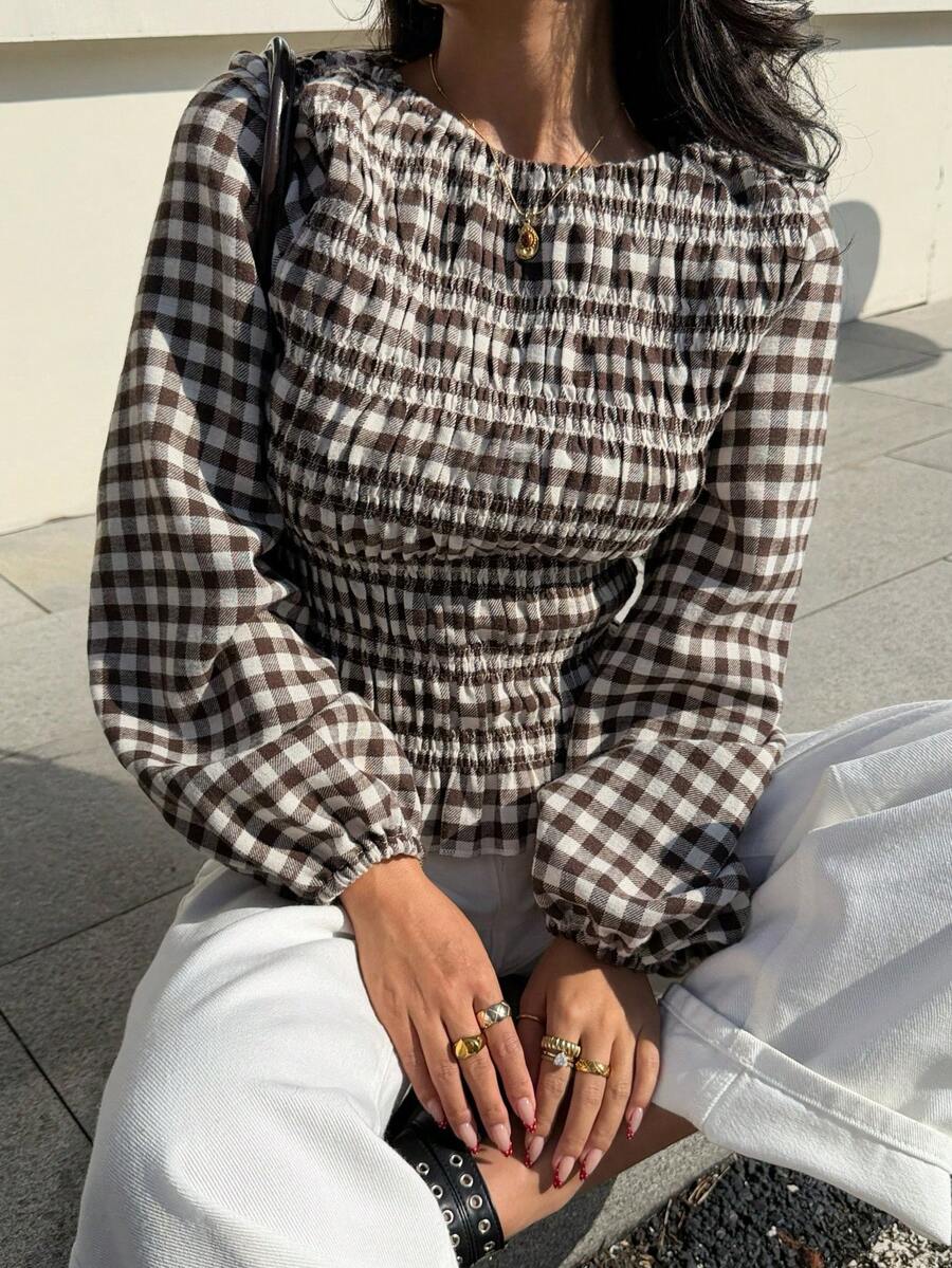 Ruffle Stripe Vertical Bishop Blouse