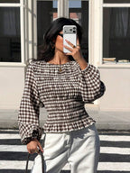 Ruffle Stripe Vertical Bishop Blouse