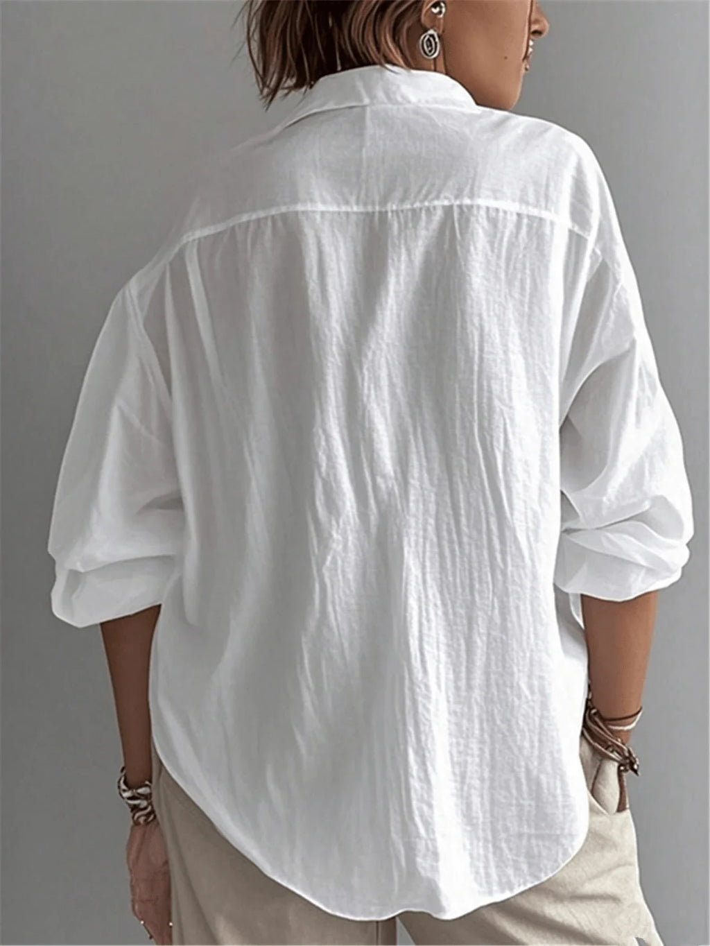 Plus Size Bishop Sleeve Button Front Shirt