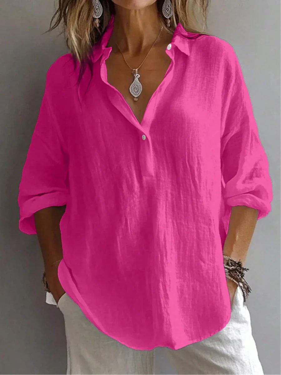 Plus Size Bishop Sleeve Button Front Shirt