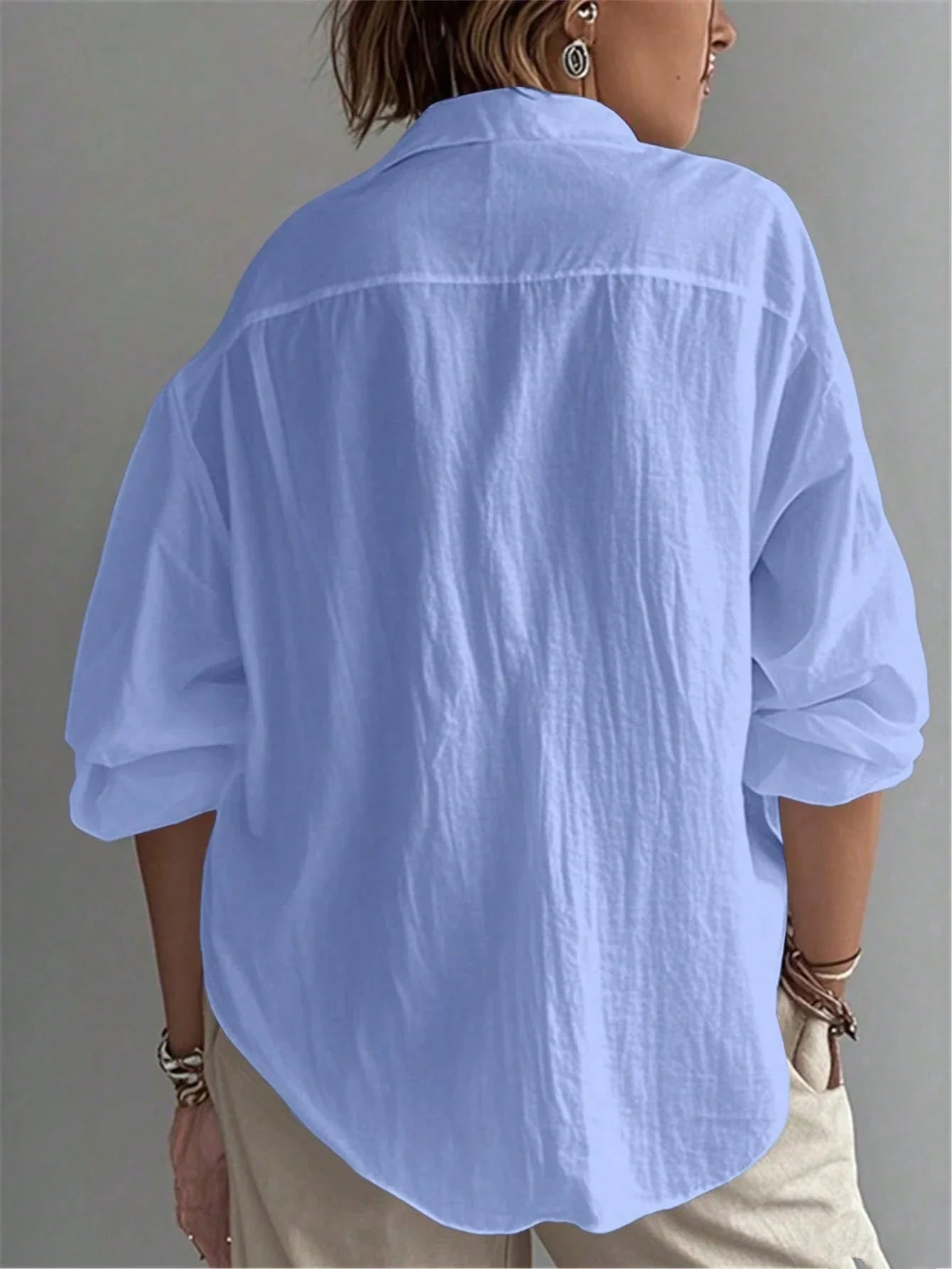 Plus Size Bishop Sleeve Button Front Shirt