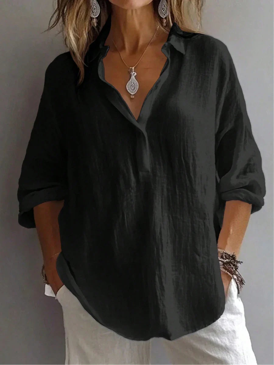 Plus Size Bishop Sleeve Button Front Shirt