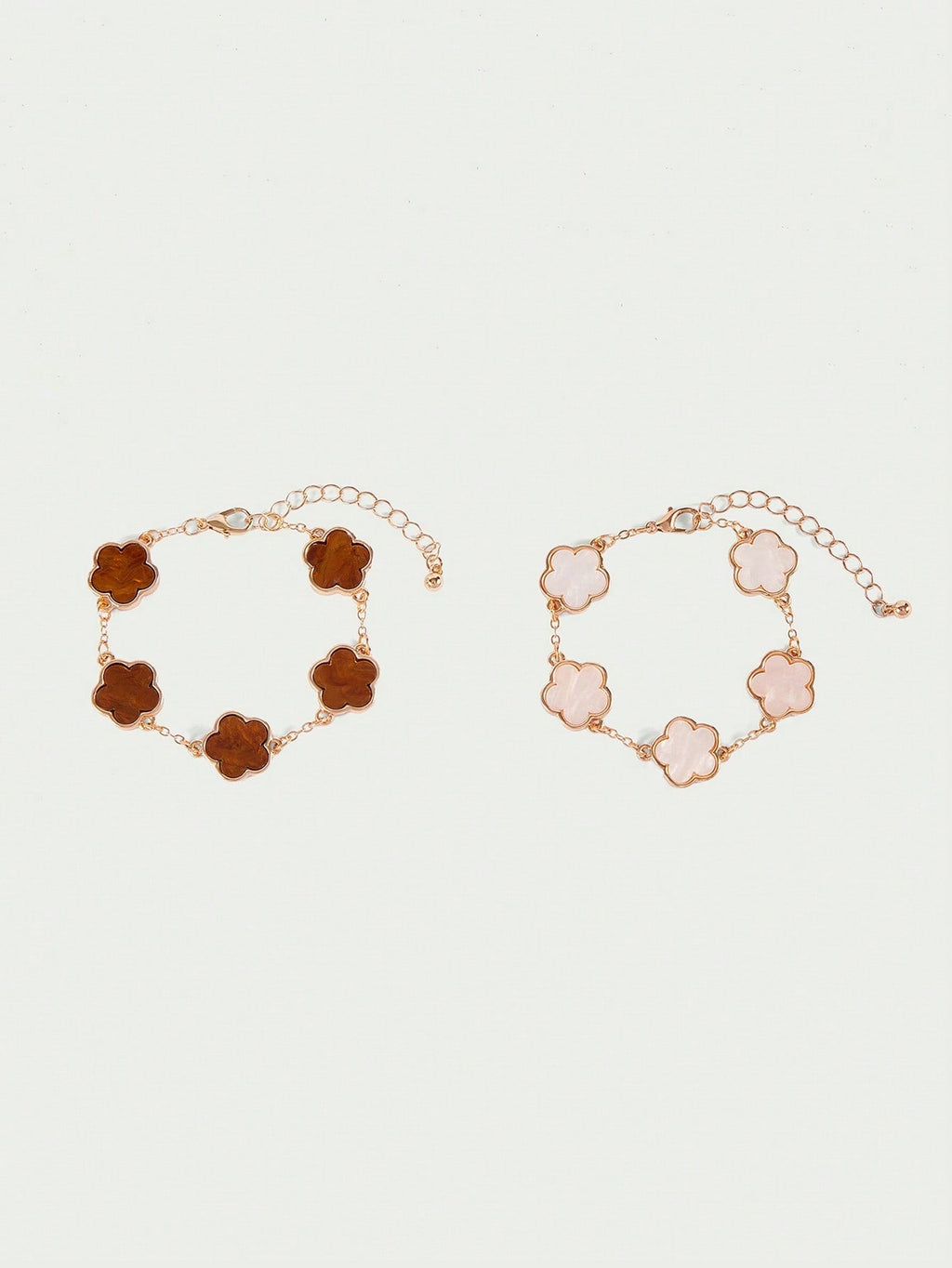 Five Leaf Clover Grace Dual Bracelet Set In White And Brown