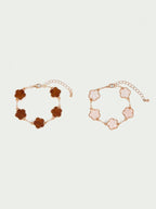 Five Leaf Clover Grace Dual Bracelet Set In White And Brown