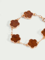Five Leaf Clover Grace Dual Bracelet Set In White And Brown