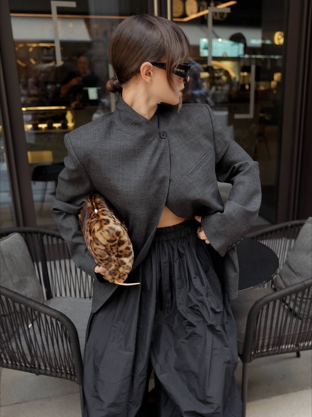 Funnel Neck Wool Blazer