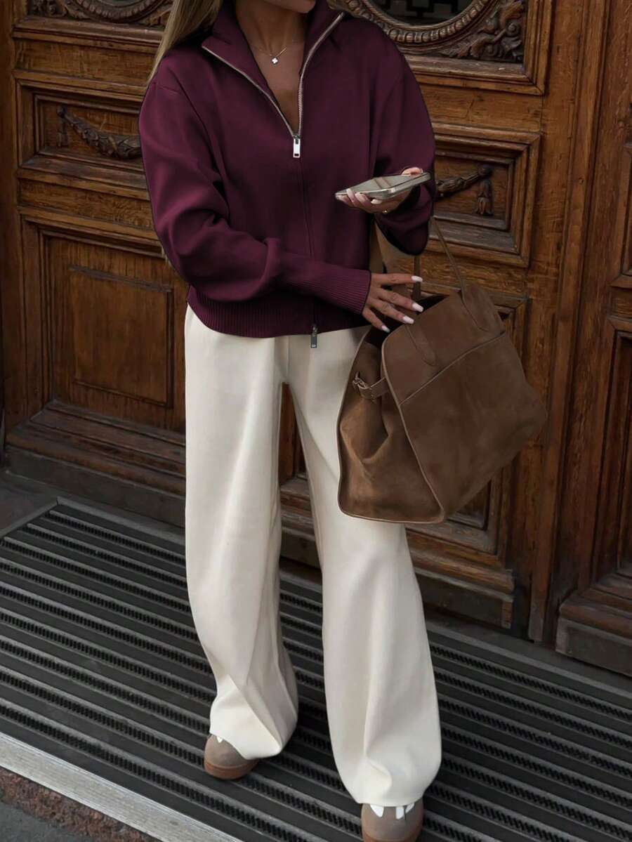 Winter Hooded Zip Up Cardigan For Women With Double Zipper Long Sleeve Casual Office Daily Wear