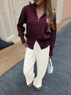 Winter Hooded Zip Up Cardigan For Women With Double Zipper Long Sleeve Casual Office Daily Wear