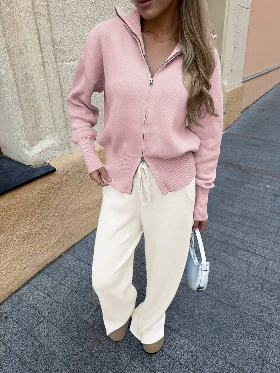 Winter Hooded Zip Up Cardigan For Women With Double Zipper Long Sleeve Casual Office Daily Wear