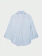 Sky Blue Button Front Shirt For Women Casual Office Everyday Wear Versatile Daily Shirt