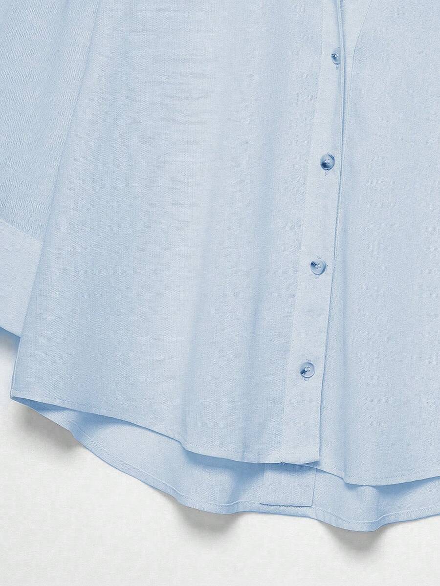 Sky Blue Button Front Shirt For Women Casual Office Everyday Wear Versatile Daily Shirt