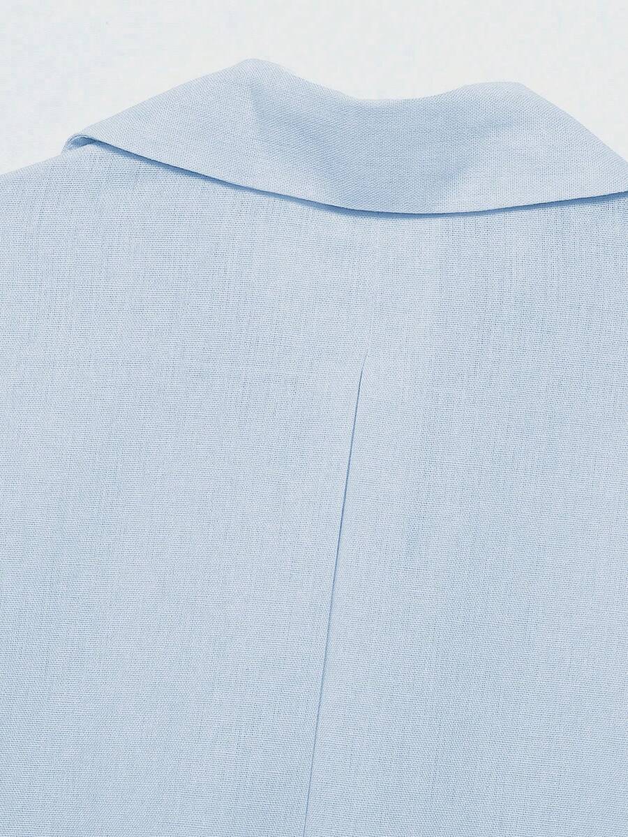 Sky Blue Button Front Shirt For Women Casual Office Everyday Wear Versatile Daily Shirt
