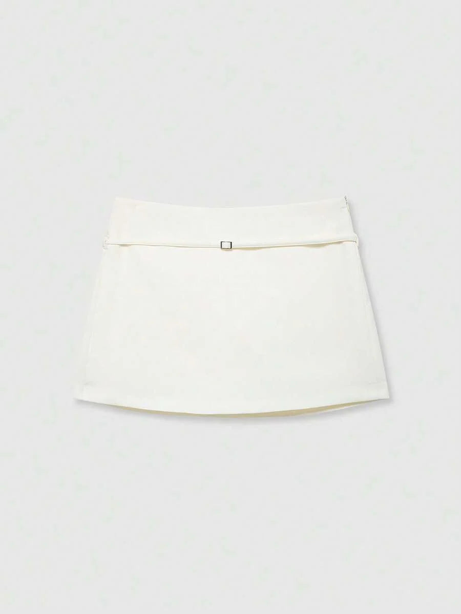 Zipper Waist Belted Midi Skort