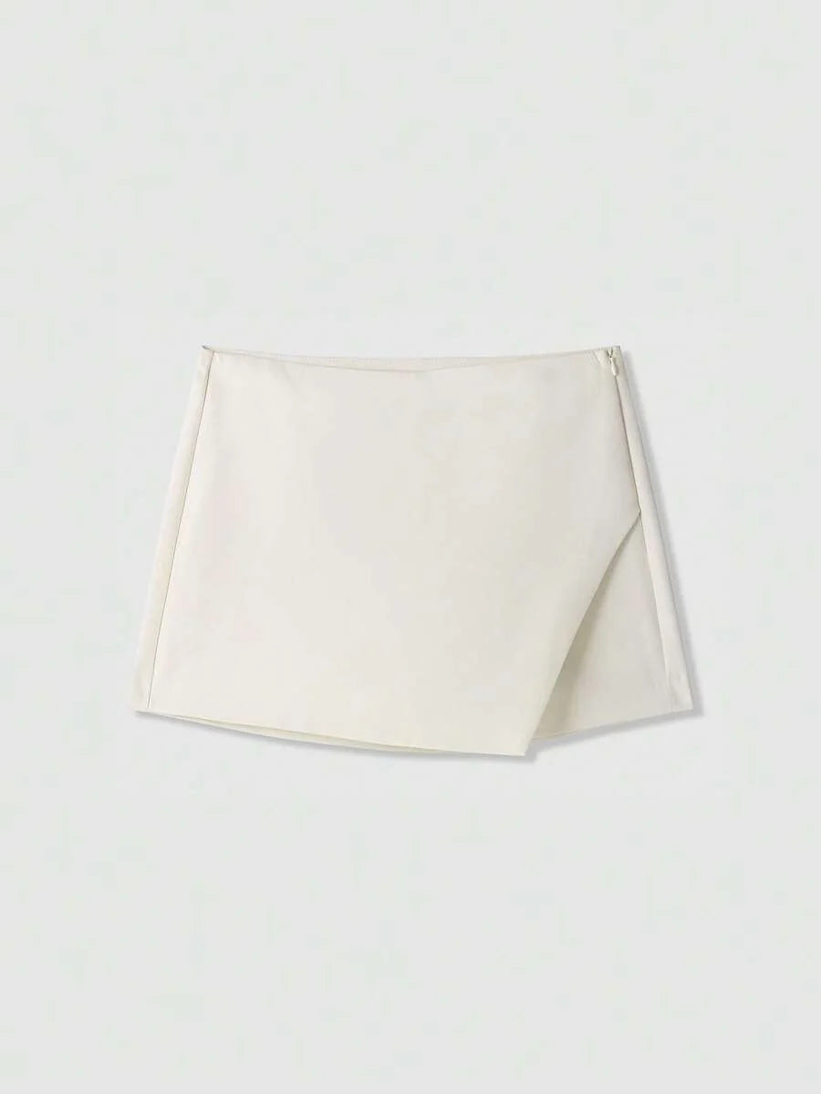 Asymmetric Skort For Casual Everyday Wear With Zipper Fly Faux Pockets And Travel Ready Comfort