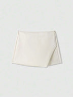 Asymmetric Skort For Casual Everyday Wear With Zipper Fly Faux Pockets And Travel Ready Comfort