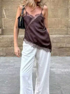 Contrast Lace Spaghetti Strap Top