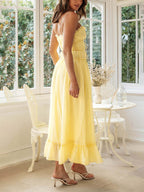 Elegant Off - Shoulder Strap Patchwork Dress