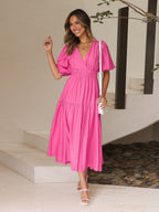 Eulalia Exclusive V Neck Dress with Puff Sleeves Chic Silhouette Collection