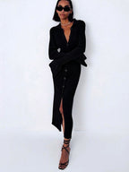 Long Cardigan Knit V - Neck Sweater Dress